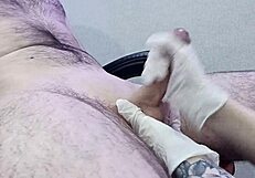 Nurse shaves my groin smooth then jerks me to massive orgasm explosion