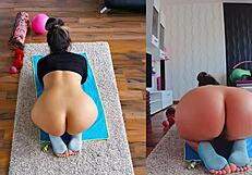 BIG ASS MILF SPREADS FAT CHEEKS IN NAKED YOGA WORKOUT!
