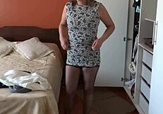 Wife slips into erotic lingerie for work while cuckold husband films her curves