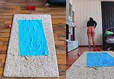 BIG ASS MILF SPREADS FAT CHEEKS IN NAKED YOGA WORKOUT!