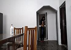 Pervy stepdad strokes hard spying stepdaughter's bathroom tease unaware