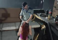 She took her car to the garage mechanic fucked her hard and unloaded in her mouth out back
