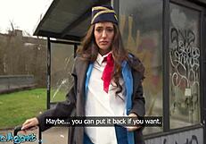 public agent catches big tits brunette air hostess coco bae for outdoor pov blowjob and hard fuck