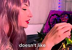 Cute bitch sucks huge rubber dildo passionately then rides wet pussy Valentine's