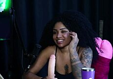 Sara Ventur Sheer Red Teases Black Babe's Tits Fisting and Blowjob Demo