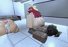 Two dominant bitches cowgirl ride huge monster black cock creampie rough