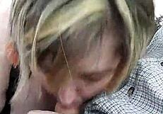 Bbw wife liz kneels roadside sucking fat cock deepthroat blowjob car homemade