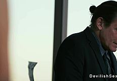 Rich Guy Pounds Tanned Brunette Babe's Tight Pussy Spooning Hard