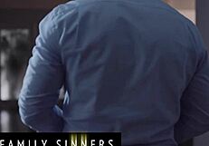 Stepdaughter spreads shaved pussy rides big cock doggystyle moaning cum inside