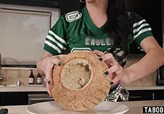 Three shemales pound each other relentlessly during intense game day fuckfest