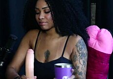 Sara Ventur Sheer Red Teases Black Babe's Tits Fisting and Blowjob Demo