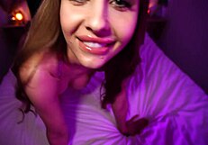 Deepthroat Sloppy Blowjob Leads to Facial Cumshot on Wife's Tits Valentine's Gift