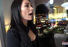 Inked brunette Ashley Wolf rides deep dildo vibrator hairy pussy to orgasm cumshot