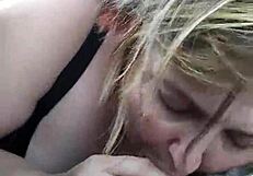 Bbw wife liz kneels roadside sucking fat cock deepthroat blowjob car homemade