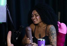 Sara Ventur Sheer Red Teases Black Babe's Tits Fisting and Blowjob Demo
