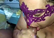bbw latina gags on huge cock deepthroat choking handjob until cumshot facial swallow