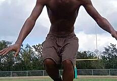 athletic brunette's good homemade dorm workout fitness session