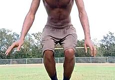 athletic brunette's good homemade dorm workout fitness session