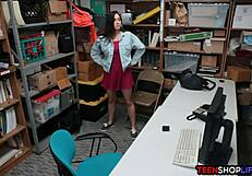 security guard rips lingerie off stealing teen stripper and pounds her tight ass hard