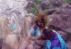 Petite African nudists rip clothes for wild beach tit striptease voyeur