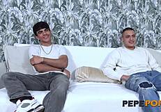 Adela Myers rides two young guys in steamy mmf threesome debut.