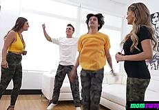 early morning momswop workout turns into intense single moms orgy ride