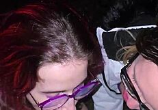 Two Sluts Suck Cock And Swallow Cum In Garden
