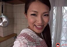 hey kyoka, lover sneaks in kitchen fingering your wet trimmed pussy