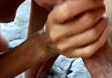 Teen model drops to knees for risky BEACH BLOWJOB swallowing sloppy cum