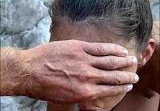 Teen model drops to knees for risky BEACH BLOWJOB swallowing sloppy cum