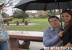 wife with big tits humiliates old cuckold husband sucking femdom big cock bdsm