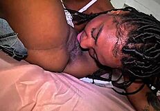 taught my stepsis to rub her hairy ebony pussy with a vibrator she squirted right next to me while we kissed and scissored