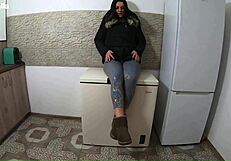 Cum-Drenched Downjacket! Brutal Anal Fingering Explodes Messy Finish!