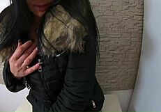 Cum-Drenched Downjacket! Brutal Anal Fingering Explodes Messy Finish!