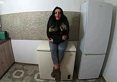 Cum-Drenched Downjacket! Brutal Anal Fingering Explodes Messy Finish!