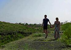 pretty tattooed girl takes facial cumshot after deepthroat cowgirl and rimjob outdoors