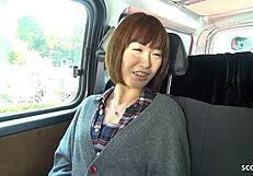 yo petite asian picked up sucks stranger old guy's cock first time in car