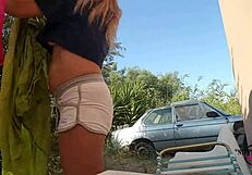 pierced mom flashes pussy outdoors