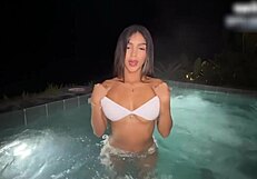 poolside midnight pounding skinny latina's tight pussy doggystyle and cowgirl