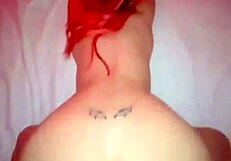 tattooed redhead influencer spreads legs wide for friend's deep thrusts