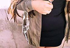 Young woman flashes body publicly hands wet panties