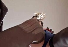 curvy 18+ teen elza kom with braces gags on dildo in cage heels