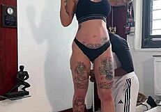 Fit bbc coach oils me up and i flex my pussy tits for camera!!