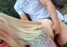 Public outdoor doggy fuck shocks with facial cum