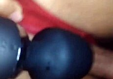 colombian bride babe stuffs fat dildo in big ass tits while lover explodes her young pussy