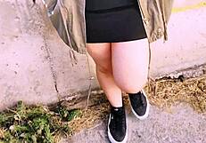Young woman flashes body publicly hands wet panties