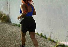 Wow! Redhead's Giant Ass Filmed Shaking Wildly at Gym by Her Horny Lover!