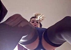 curvy 18+ teen elza kom with braces gags on dildo in cage heels