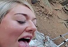 Public outdoor doggy fuck shocks with facial cum