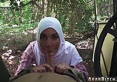 Sexy brunette army teen strips uniform for hardcore outdoor threesome group fuck!